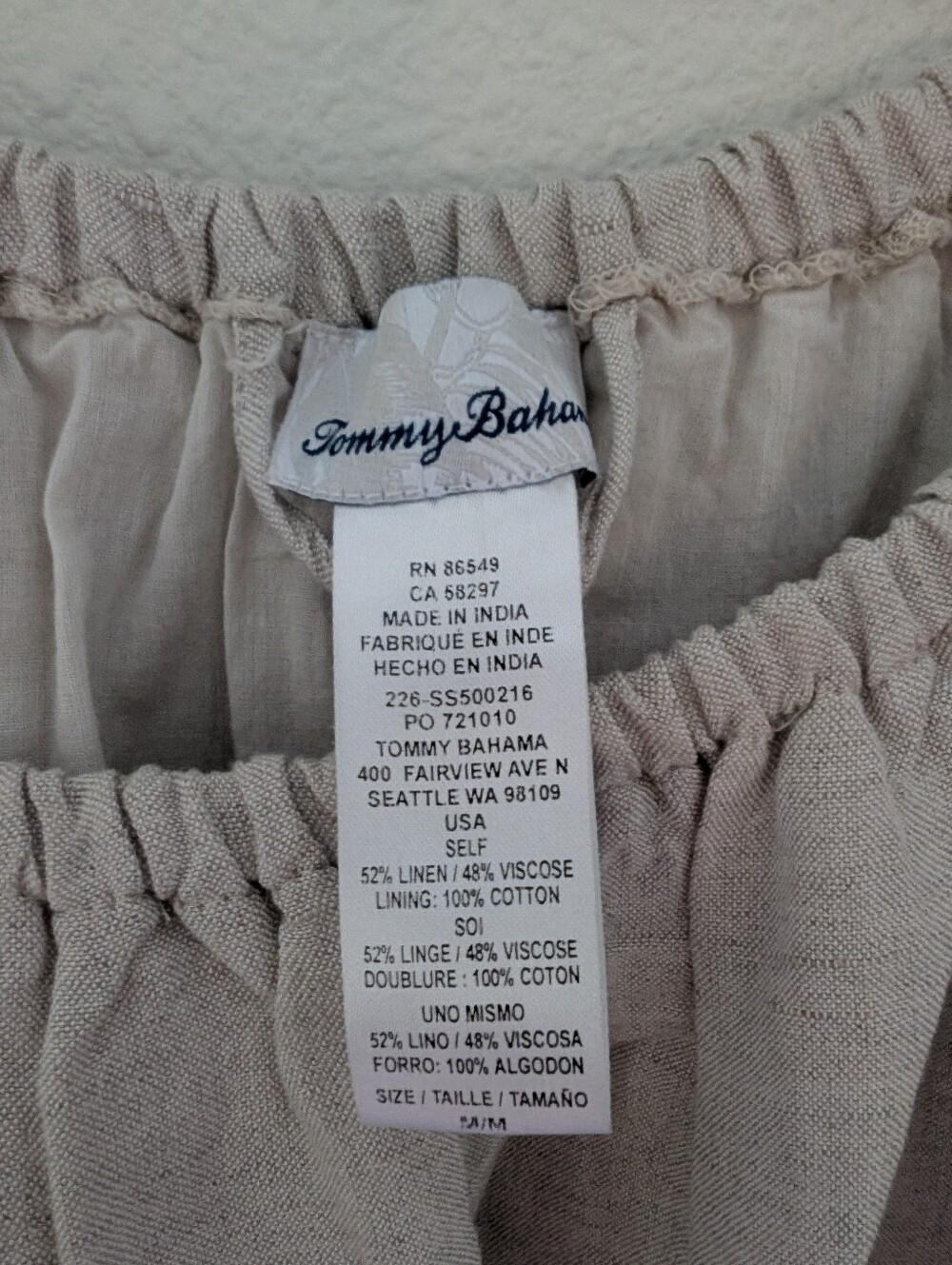 Tommy Bahama Light Cream Peasant Midi Dress with Ruffle Hem - Picture 4 of 6